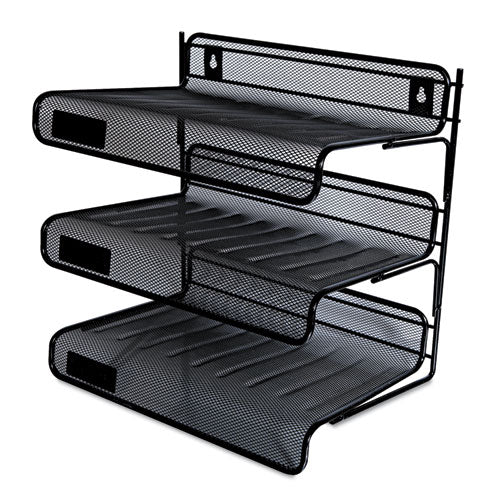 Deluxe Mesh Three-tier Desk Shelf, 3 Sections, Letter Size Files, 13.25" X 9.25" X 12.38", Black