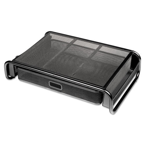 Metal Mesh Desktop Monitor Stand With Drawer, 18 X 11 3-4 X 5 1-8, Black