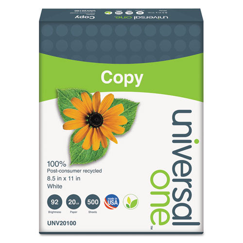 100% Recycled Copy Paper, 92 Bright, 20lb, 8.5 X 11, White, 500 Sheets-ream, 10 Reams-carton