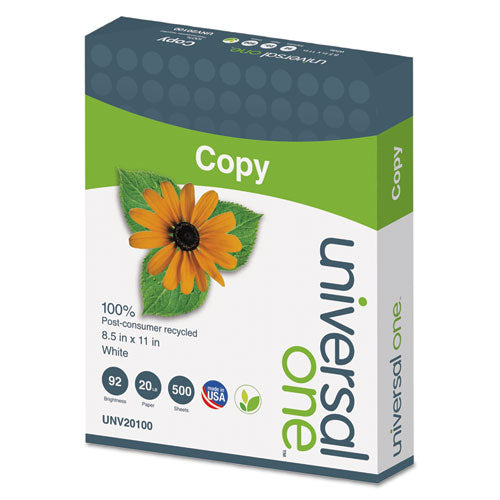 100% Recycled Copy Paper, 92 Bright, 20lb, 8.5 X 11, White, 500 Sheets-ream, 10 Reams-carton