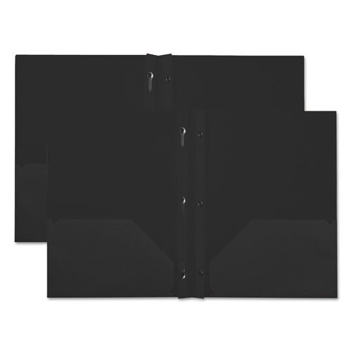 Plastic Twin-pocket Report Covers With 3 Fasteners, 100 Sheets, Black, 10-pk