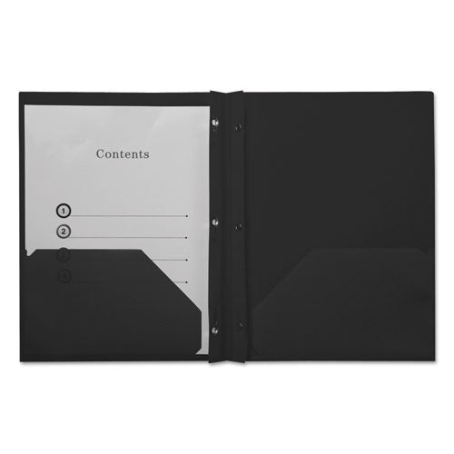 Plastic Twin-pocket Report Covers With 3 Fasteners, 100 Sheets, Black, 10-pk