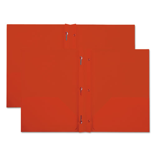 Plastic Twin-pocket Report Covers With 3 Fasteners, 100 Sheets, Red, 10-pk