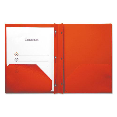 Plastic Twin-pocket Report Covers With 3 Fasteners, 100 Sheets, Red, 10-pk