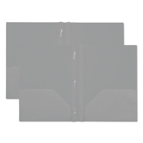 Plastic Twin-pocket Report Covers With 3 Fasteners, 100 Sheets, White, 10-pk