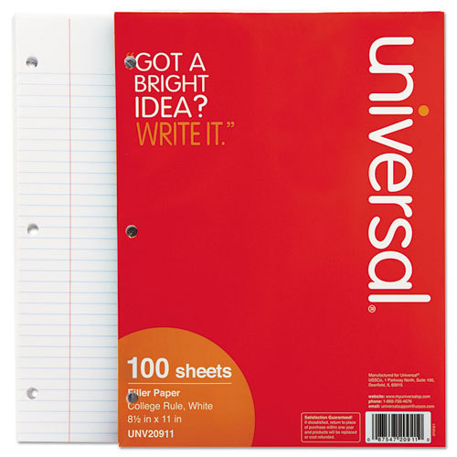 Filler Paper, 3-hole, 8.5 X 11, Medium-college Rule, 100-pack