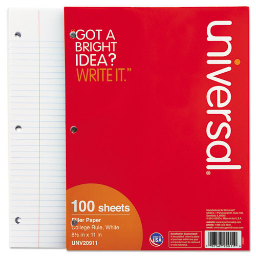 Filler Paper, 3-hole, 8.5 X 11, Medium-college Rule, 100-pack