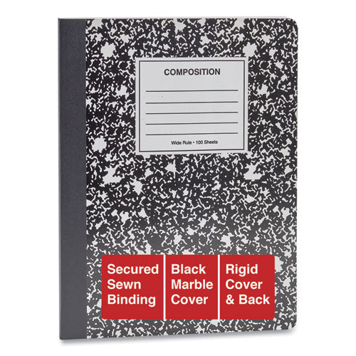 Composition Book, Wide-legal Rule, Black Marble Cover, 9.75 X 7.5, 100 Sheets