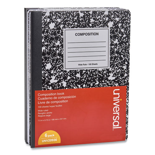 Composition Book, Wide-legal Rule, Black Marble Cover, 9.75 X 7.5, 100 Sheets, 6-pack
