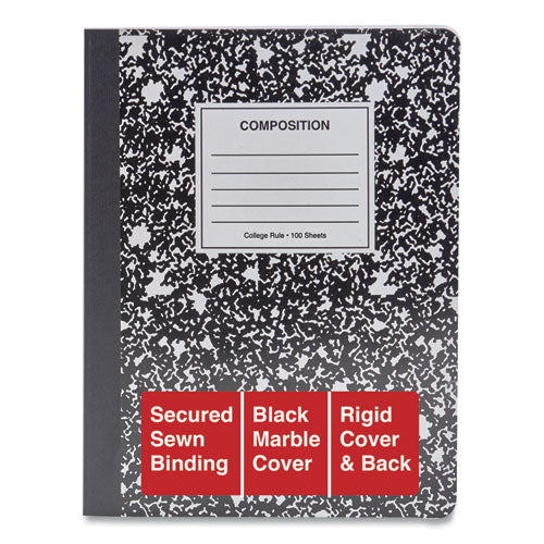 Composition Book, Medium-college Rule, Black Marble Cover, 9.75 X 7.5, 100 Sheets