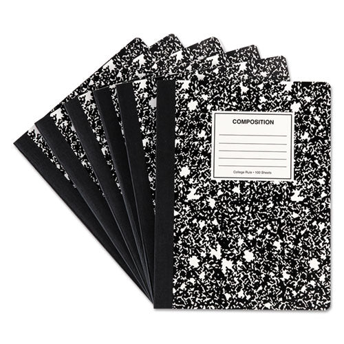 Composition Book, Medium-college Rule, Black Marble, 9.75 X 7.5, 100 Sheets, 6-pack