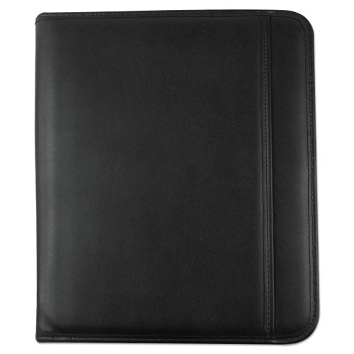 Leather Textured Zippered Padfolio With Tablet Pocket, 10 3-4 X 13 1-8, Black