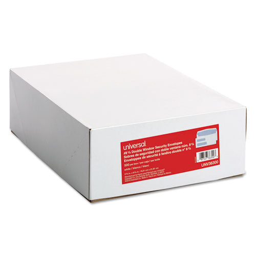 Double Window Business Envelope, #8 5-8, Square Flap, Gummed Closure, 3.63 X 8.63, White, 500-box