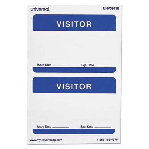 "visitor" Self-adhesive Name Badges, 3 1-2 X 2 1-4, White-blue, 100-pack