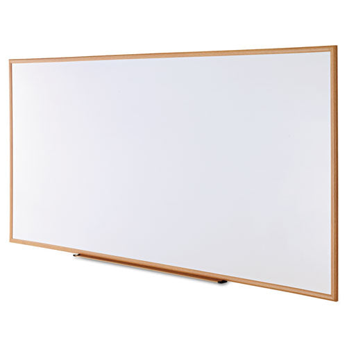 Dry-erase Board, Melamine, 96 X 48, White, Oak-finished Frame