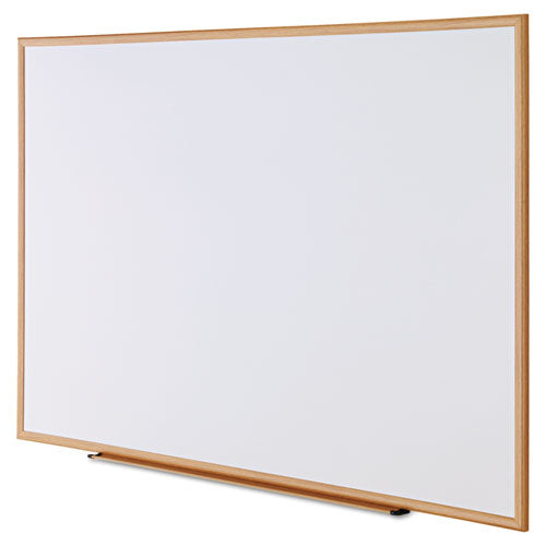 Dry-erase Board, Melamine, 72 X 48, White, Oak-finished Frame