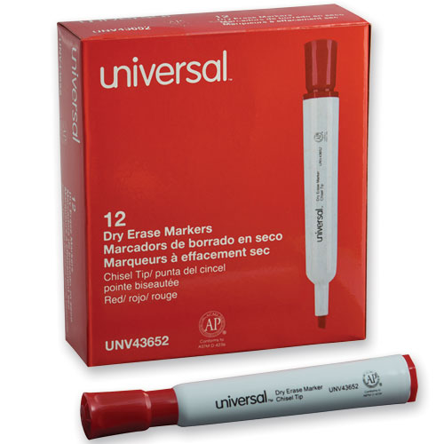 Dry Erase Marker, Broad Chisel Tip, Red, Dozen