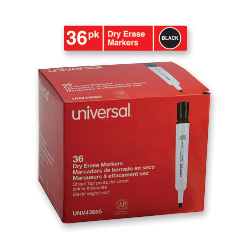 Dry Erase Marker, Broad Chisel Tip, Black, 36-pack