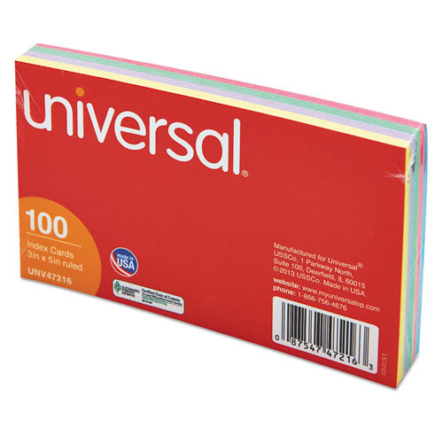 Index Cards, 3 X 5, Blue-violet-green-cherry-canary, 100-pack