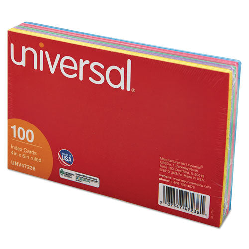 Index Cards, 4 X 6, Blue-salmon-green-cherry-canary, 100-pack