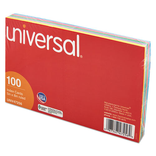 Index Cards, 5 X 8, Blue-salmon-green-cherry-canary, 100-pack