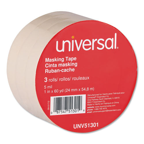 General-purpose Masking Tape, 3" Core, 24 Mm X 54.8 M, Beige, 3-pack