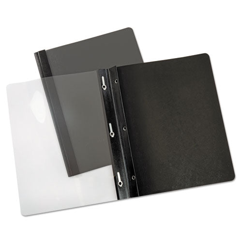 Paper Report Cover, Tang Clip, Letter, 1-2" Capacity, Clear-black, 25-box