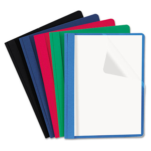 Clear Front Report Cover, Tang Fasteners, Letter Size, Dark Blue, 25-box