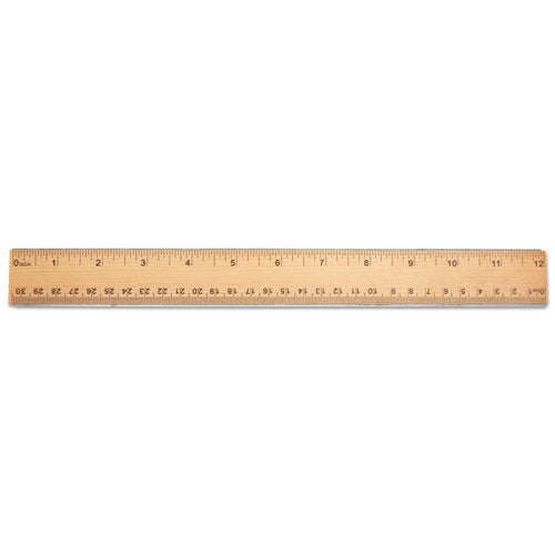 Flat Wood Ruler W-double Metal Edge, 12", Clear Lacquer Finish