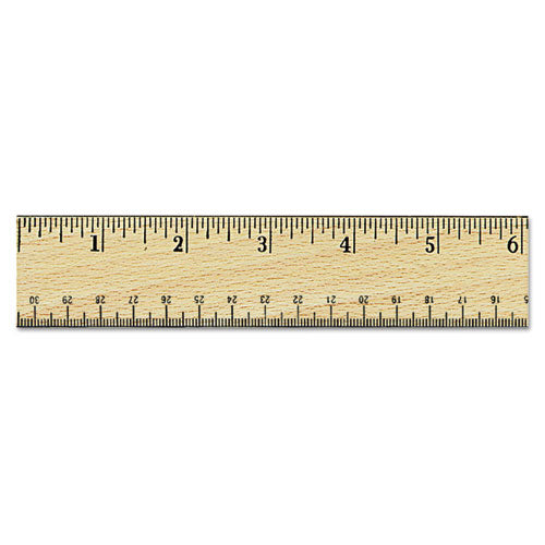 Flat Wood Ruler W-double Metal Edge, 12", Clear Lacquer Finish