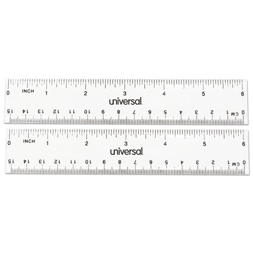 Clear Plastic Ruler, Standard-metric, 6", 2-pack