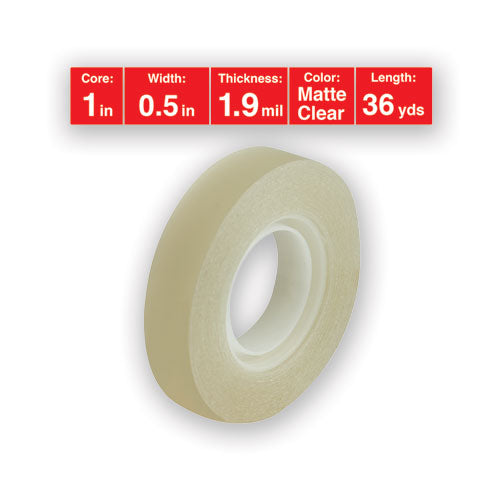 Invisible Tape, 1" Core, 0.5" X 36 Yds, Clear, 12-pack