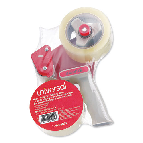 Heavy-duty Box Sealing Tape With Pistol Grip Dispenser, 3" Core, 1.88" X 60 Yds, Clear, 1 Dispenser And 2 Tape Rolls-pack