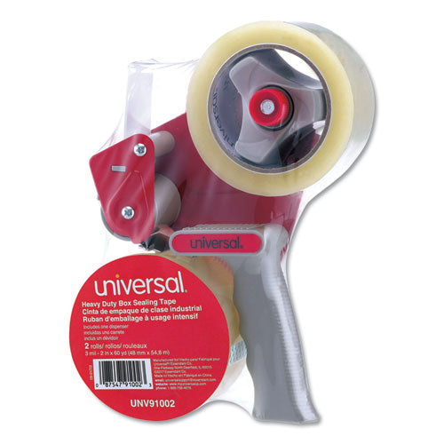 Heavy-duty Box Sealing Tape With Pistol Grip Dispenser, 3" Core, 1.88" X 60 Yds, Clear, 1 Dispenser And 2 Tape Rolls-pack