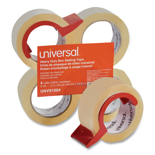 Heavy-duty Box Sealing Tape With Dispenser, 3" Core, 1.88" X 60 Yds, Clear, 4-box