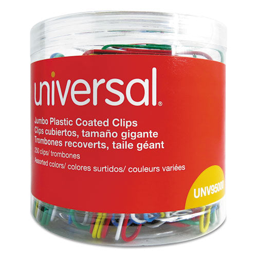 Plastic-coated Paper Clips, Jumbo, Assorted Colors, 250-pack