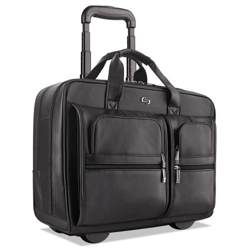 Classic Leather Rolling Case, 15.6", 16 7-10" X 7" X 13", Black