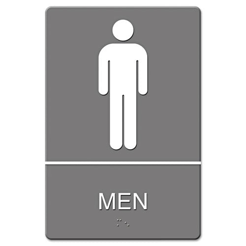 Ada Sign, Men Restroom Symbol W-tactile Graphic, Molded Plastic, 6 X 9, Gray