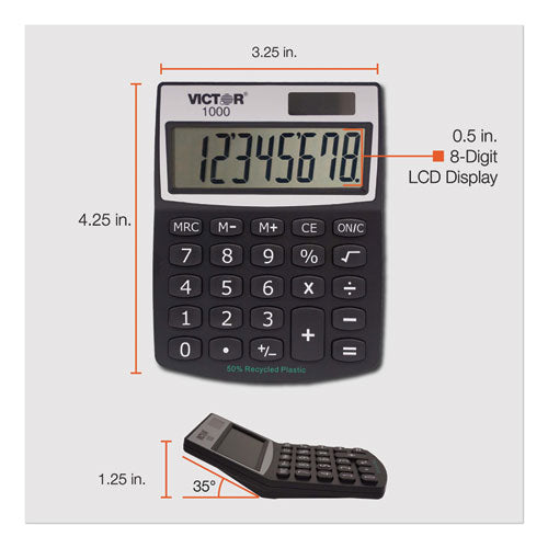 1000 Minidesk Calculator, Solar-battery, 8-digit Lcd