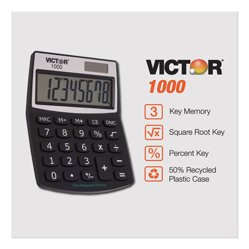 1000 Minidesk Calculator, Solar-battery, 8-digit Lcd