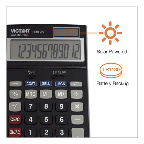 1180-3a Antimicrobial Desktop Calculator, 12-digit Lcd