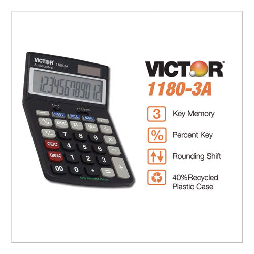 1180-3a Antimicrobial Desktop Calculator, 12-digit Lcd