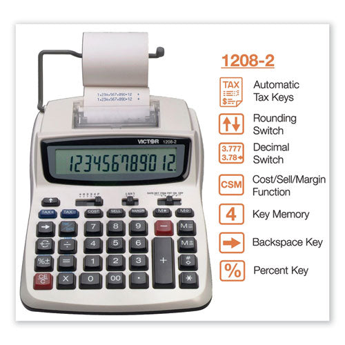 1208-2 Two-color Compact Printing Calculator, Black-red Print, 2.3 Lines-sec