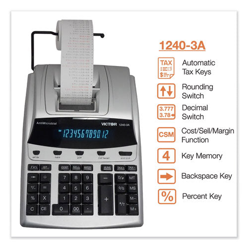 1240-3a Antimicrobial Printing Calculator, Black-red Print, 4.5 Lines-sec