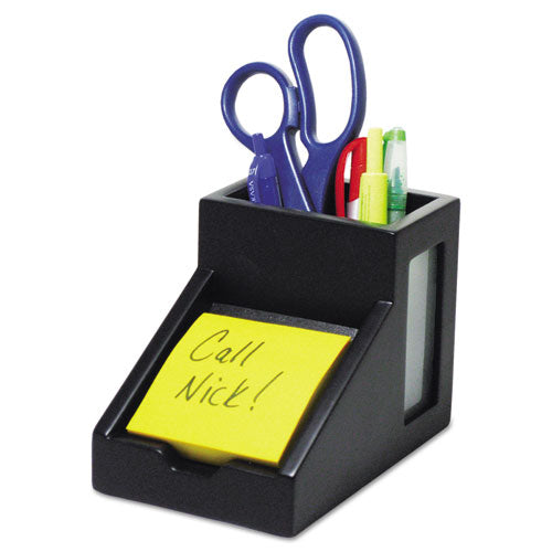 Midnight Black Collection Pencil Cup With Note Holder, 4 X 6 3-10 X 4 1-2, Wood