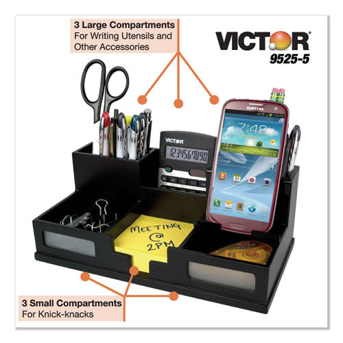 Midnight Black Desk Organizer With Smartphone Holder, 10 1-2 X 5 1-2 X 4, Wood