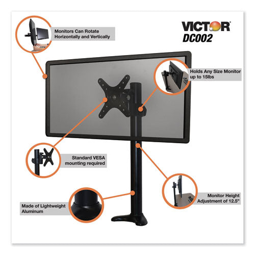 Monitor Mount With Single And Dual Arm Components, 27.5w X 3d X 16.5h, Black