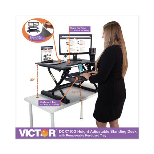 High Rise Height Adjustable Standing Desk With Keyboard Tray, 31w X 31.25d X 20h, Gray-black
