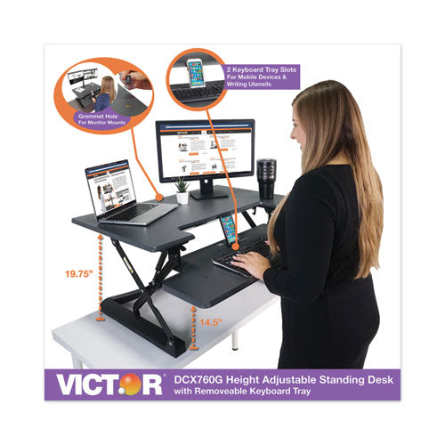 High Rise Height Adjustable Standing Desk With Keyboard Tray, 36w X 31.25d X 20h, Gray-black