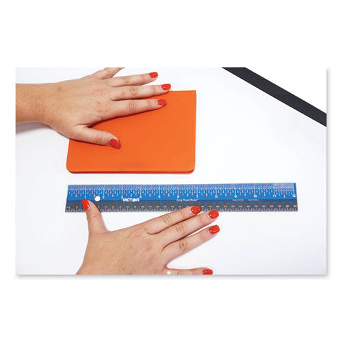 Easy Read Stainless Steel Ruler, Standard-metric, 12", Blue